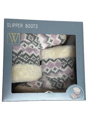 Wayland Square Slipper Boots Womens Size 7 8 Purple Fair Isle Faux Fur